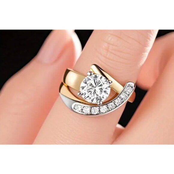 d'Vine Products Jewelry - 18k Gold Electro-Plated 2 Carat - Two-Tone Lab Created Cubic Zirconia Diamond